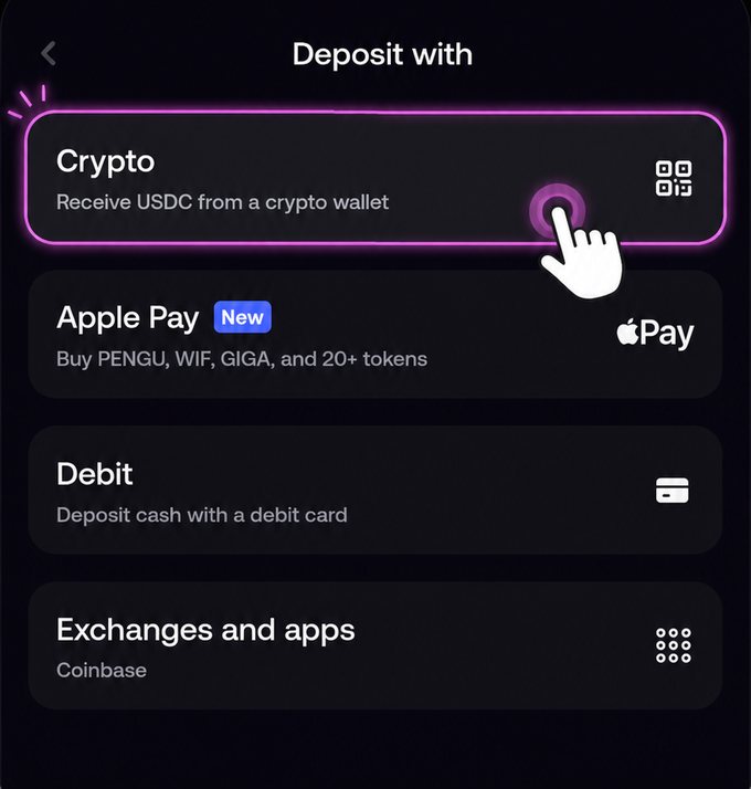 Deposit with screen, Crypto option highlighted