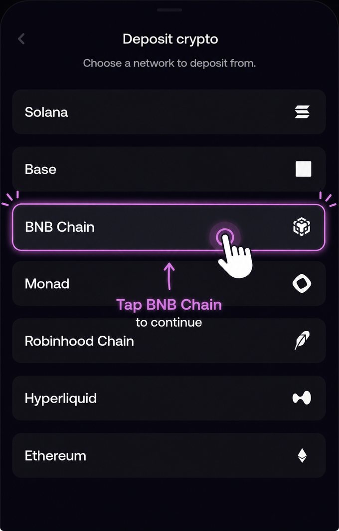 Network list with BNB Chain highlighted