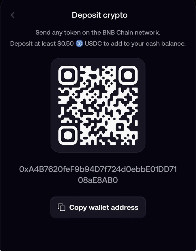 Deposit crypto screen showing the wallet QR code